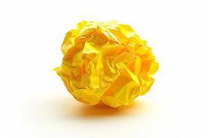 AI generated Crushed Yellow Paper Isolated on White Background photo