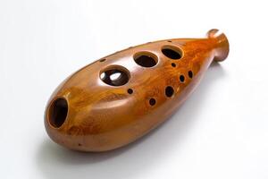 ai generado antiguo arcilla ocarina flauta aislado en blanco antecedentes foto