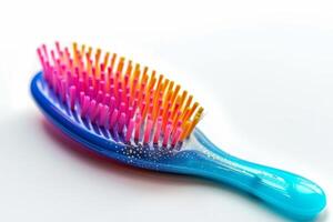 AI generated Trendy Multicolored Hairbrush Isolated on White Background photo