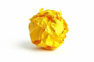 AI generated Crumpled Yellow Paper Isolated on White Background photo