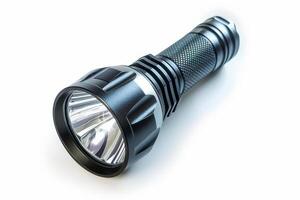 AI generated Portable Metal Flashlight Isolated on White Background photo