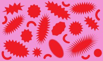 Red abstract background with exploding shape. Retro backdrop with sticker star and blob. vector