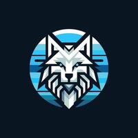 azul y blanco geométrico lobo logo, representando fuerza y elegancia. vector