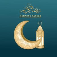 islamic greeetings ramadan kareem card design with lanterns and crescent vector