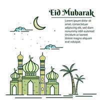 islamic greeting eid mubarak card design with minimalistic mosque style design vector