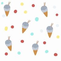 Cute Childish seamless pattern ice cream with cone and wafer roll and colorful dot on white suitable for fabric prints, wrapping paper, kids clothing, Kids Apparel, Surface Design, Packaging Pattern vector