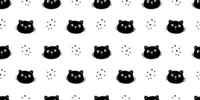 Cute cat face pattern seamless. Hand drawn sketch doodle kitty black face on white background. Cat footprint element. Cute pet pattern. Vector