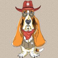 vector funny cartoon hipster dog Basset Hound