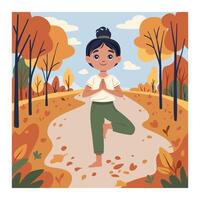 Girl doing yoga outdoor vector