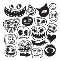 monster cute doodle collection set hand drawn black and white premium vector