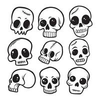 skull doodle collection set hand drawn black and white premium vector