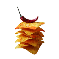 ai generiert Stapel von Chili Tortilla Chips isoliert auf transparent Hintergrund png