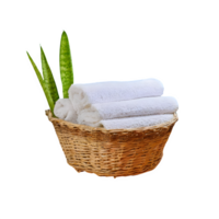 AI generated Basket of clean towels on a wooden table isolated on transparent background png