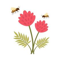 Happy bee flying. Honey bee flying to the flowers collecting nectar. Vector illustration.