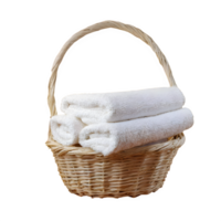 AI generated Basket of clean towels on a wooden table isolated on transparent background png