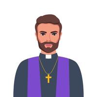 Catholic priest portrait. Catholic priest in a cassock with a cross. Vector illustration.