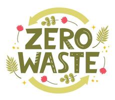 Zero Waste hand lettering. Ecology concept, recycle, reuse, reduce vegan lifestyle. Design to print on bag. Zero waste logo. Vector illustration.