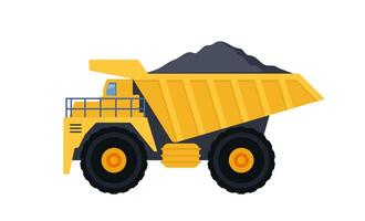 Large quarry dump truck. Equipment for the high-mining industry. Side view. Coal mining process and transportation. Vector illustration.