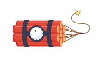 Dynamite sticks, set. Red sticks with burning fuses and explosion timer. Trinitrotoluene explosive object icon. Vector illustration.