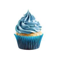 AI generated Blue icing fantasy cupcake isolated on transparent background png