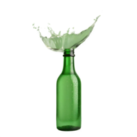 AI generated Splash of water on a green bottle isolated on transparent background png