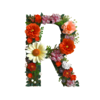 ai genererad brev r med blomma element blomma tillverkad av blomma 3d isolerat på transparent bakgrund png