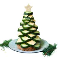 AI generated Outdoor christmas tree made with cucumber bread and cheese isolated on transparent background png