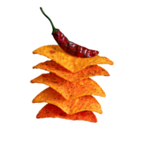 ai generiert Stapel von Chili Tortilla Chips isoliert auf transparent Hintergrund png