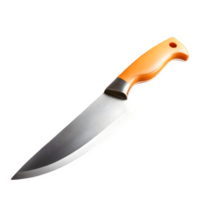 ai generado cocina cuchillo con naranja acero espada con salvado camino aislado en transparente antecedentes png