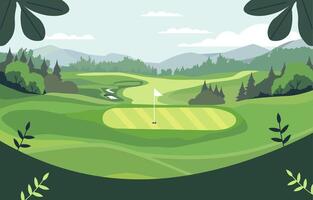 Nature Landscape of Green Golf Field Course with Hill Mountain View in Bright Day vector