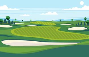 naturaleza paisaje de verde golf campo curso con agujero en brillante cielo vector