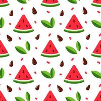 Seamless pattern of watermelon, leaves, seed. Cute elements for you design. Isolated on white background. For textile, card, background. vector