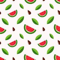 Seamless pattern of watermelon, leaves, seed. Cute elements for you design. Isolated on white background. For textile, card, background. vector