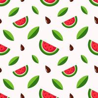 Seamless pattern of watermelon, leaves, seed. Cute elements for you design. Isolated on white background. For textile, card, background. vector