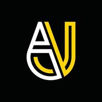 AJ Initial icon line modern logo, golden color and black background vector