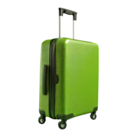 ai généré grand vert valise avec roues et manipuler isolé sur transparent Contexte png