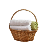 AI generated Basket of clean towels on a wooden table isolated on transparent background png