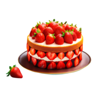 ai generado delicioso fresa pastel con Fresco fresas aislado en transparente antecedentes png