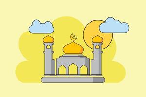 Ramadan Kareem, featuring geometric representations of mosques, crescent moons, stars vector