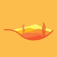 Vector illustration of sunset desert panoramic view with mountains