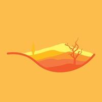 Vector illustration of sunset desert panoramic view with mountains