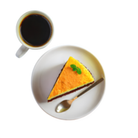 ai generiert ein Stück von Schwamm Kuchen mit Tasse von Kaffee isoliert auf transparent Hintergrund png