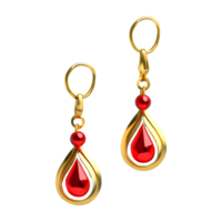 ai généré magnifique d'or et rouge des boucles d'oreilles isolé sur transparent Contexte png