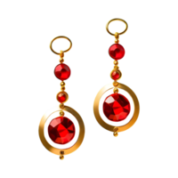 AI generated Beautiful golden and red earrings isolated on transparent background png