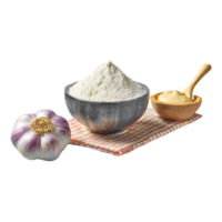 AI generated A bowl of flour and a bowl of garlic on a checkered isolated on transparent background png