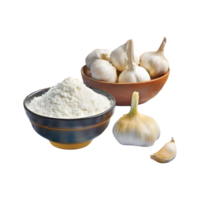 AI generated A bowl of flour and a bowl of garlic on a checkered isolated on transparent background png