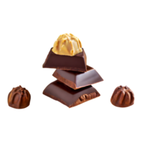 AI generated Big chocolate and small ones are each split into three parts isolated on transparent background png