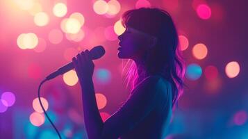 AI generated Woman singing song. silhouette photo