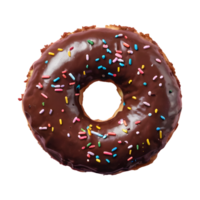 ai gegenereerd besprenkeld chocola donut Aan transparant achtergrond geïsoleerd png