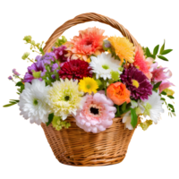 AI generated Fresh attractive flowers in wicker basket isolated on transparent background png